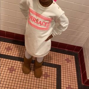 Young Versace Baby Girls White & Pink Logo Dress
